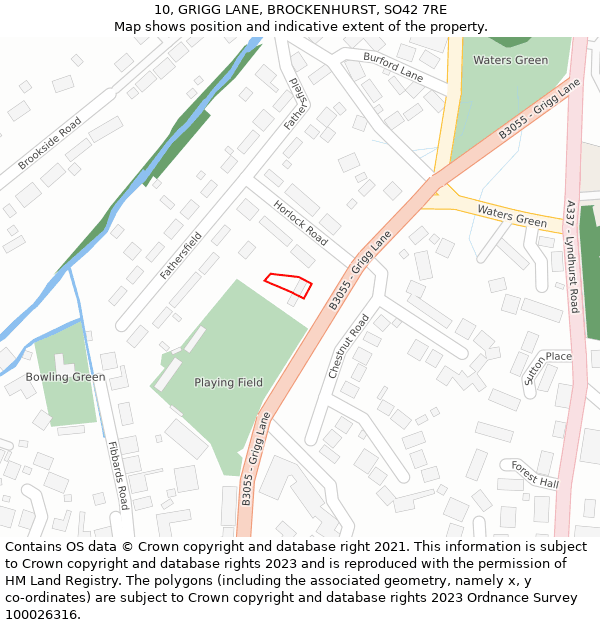 10, GRIGG LANE, BROCKENHURST, SO42 7RE: Location map and indicative extent of plot