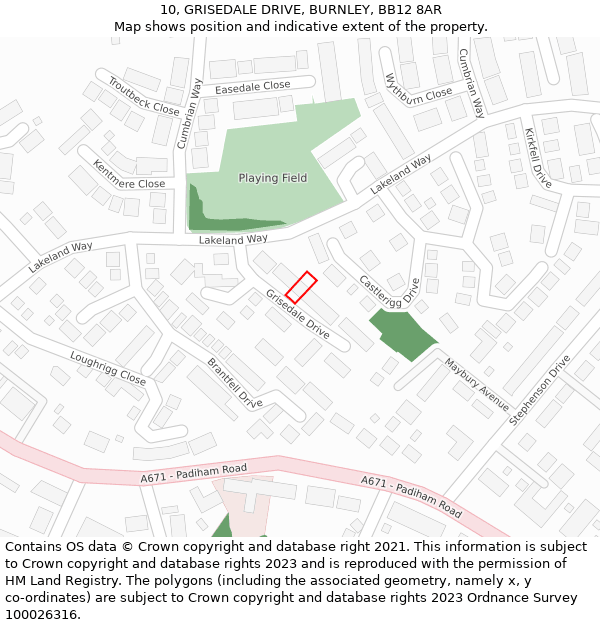 10, GRISEDALE DRIVE, BURNLEY, BB12 8AR: Location map and indicative extent of plot