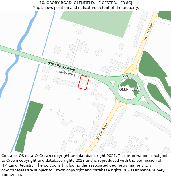 10, GROBY ROAD, GLENFIELD, LEICESTER, LE3 8GJ: Location map and indicative extent of plot