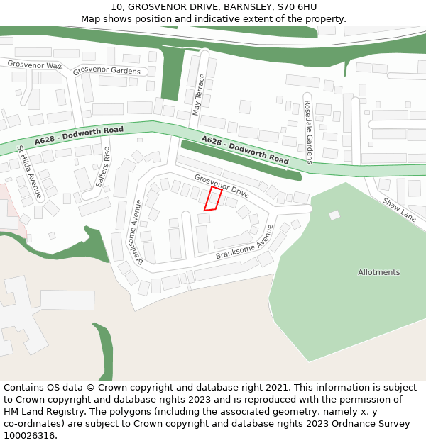 10, GROSVENOR DRIVE, BARNSLEY, S70 6HU: Location map and indicative extent of plot
