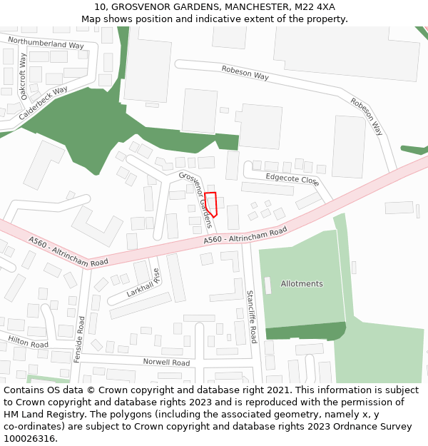 10, GROSVENOR GARDENS, MANCHESTER, M22 4XA: Location map and indicative extent of plot