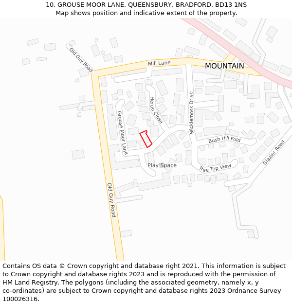 10, GROUSE MOOR LANE, QUEENSBURY, BRADFORD, BD13 1NS: Location map and indicative extent of plot