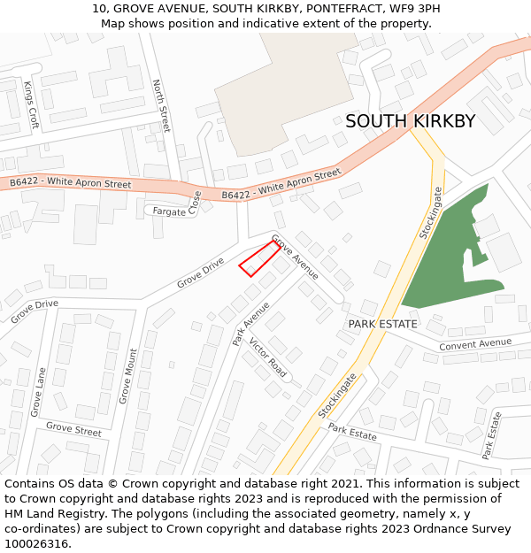 10, GROVE AVENUE, SOUTH KIRKBY, PONTEFRACT, WF9 3PH: Location map and indicative extent of plot