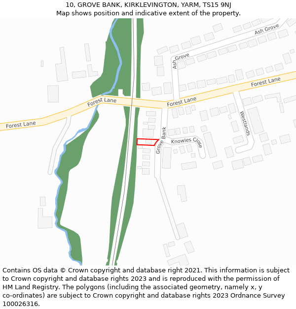 10, GROVE BANK, KIRKLEVINGTON, YARM, TS15 9NJ: Location map and indicative extent of plot