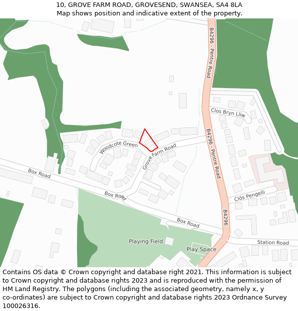 10, GROVE FARM ROAD, GROVESEND, SWANSEA, SA4 8LA: Location map and indicative extent of plot