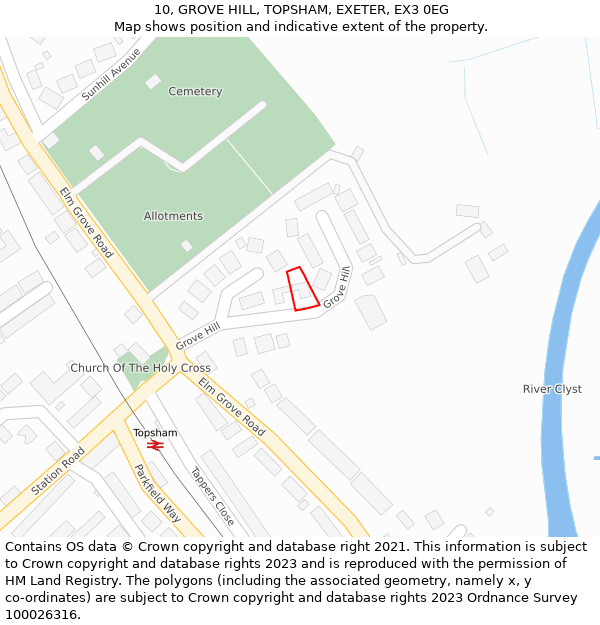 10, GROVE HILL, TOPSHAM, EXETER, EX3 0EG: Location map and indicative extent of plot