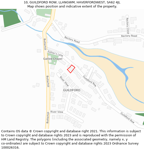 10, GUILDFORD ROW, LLANGWM, HAVERFORDWEST, SA62 4JL: Location map and indicative extent of plot