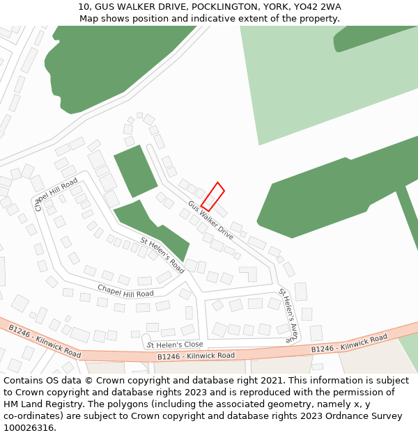 10, GUS WALKER DRIVE, POCKLINGTON, YORK, YO42 2WA: Location map and indicative extent of plot