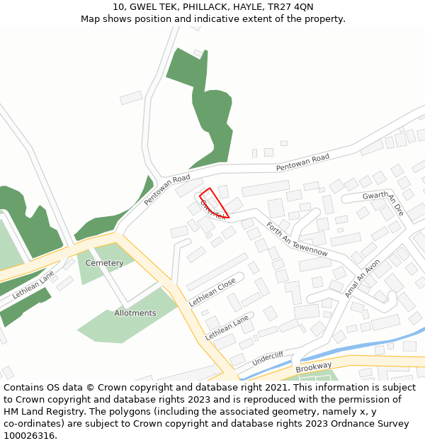 10, GWEL TEK, PHILLACK, HAYLE, TR27 4QN: Location map and indicative extent of plot