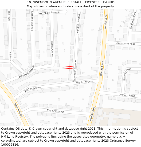 10, GWENDOLIN AVENUE, BIRSTALL, LEICESTER, LE4 4HD: Location map and indicative extent of plot