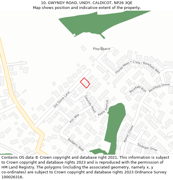 10, GWYNDY ROAD, UNDY, CALDICOT, NP26 3QE: Location map and indicative extent of plot