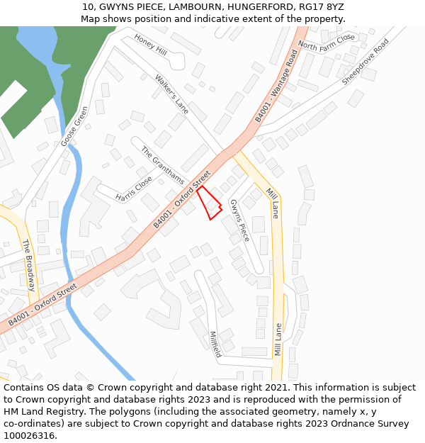 10, GWYNS PIECE, LAMBOURN, HUNGERFORD, RG17 8YZ: Location map and indicative extent of plot