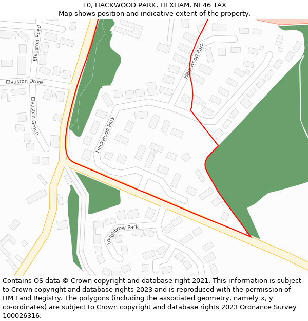 10, HACKWOOD PARK, HEXHAM, NE46 1AX: Location map and indicative extent of plot