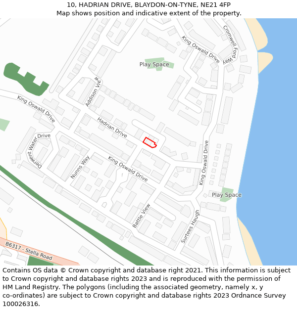 10, HADRIAN DRIVE, BLAYDON-ON-TYNE, NE21 4FP: Location map and indicative extent of plot