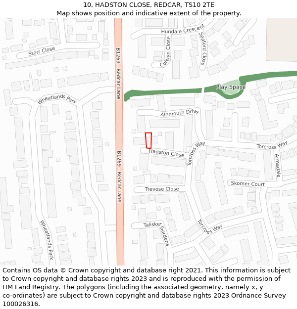 10, HADSTON CLOSE, REDCAR, TS10 2TE: Location map and indicative extent of plot