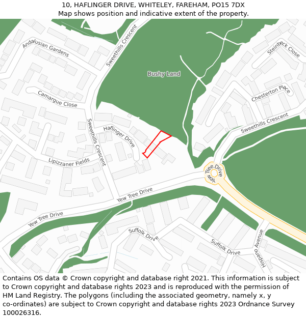 10, HAFLINGER DRIVE, WHITELEY, FAREHAM, PO15 7DX: Location map and indicative extent of plot