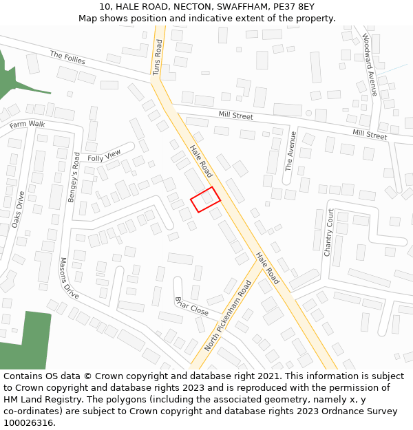 10, HALE ROAD, NECTON, SWAFFHAM, PE37 8EY: Location map and indicative extent of plot