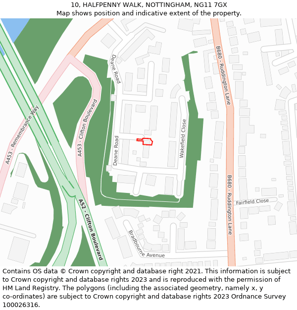 10, HALFPENNY WALK, NOTTINGHAM, NG11 7GX: Location map and indicative extent of plot