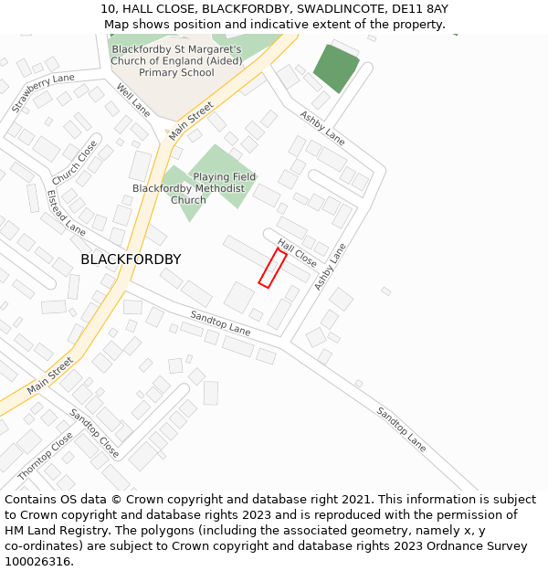 10, HALL CLOSE, BLACKFORDBY, SWADLINCOTE, DE11 8AY: Location map and indicative extent of plot