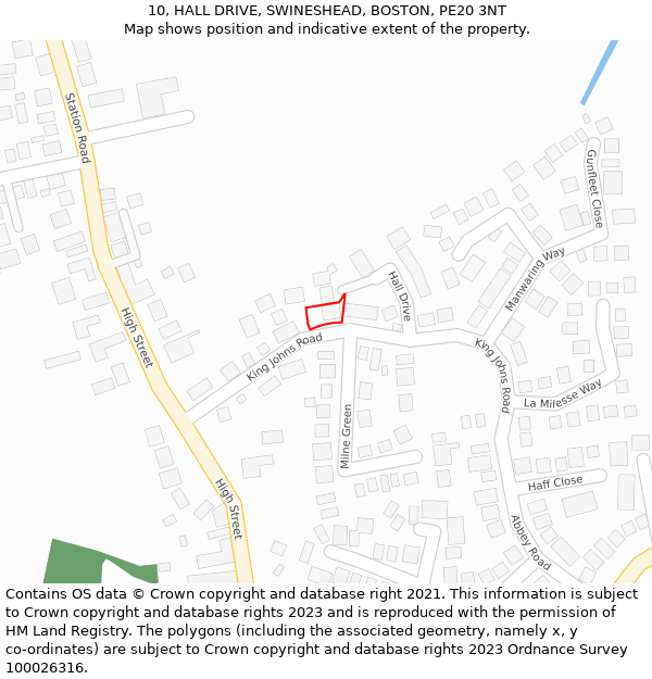 10, HALL DRIVE, SWINESHEAD, BOSTON, PE20 3NT: Location map and indicative extent of plot