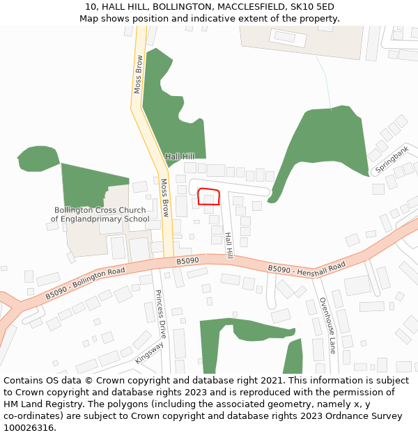 10, HALL HILL, BOLLINGTON, MACCLESFIELD, SK10 5ED: Location map and indicative extent of plot