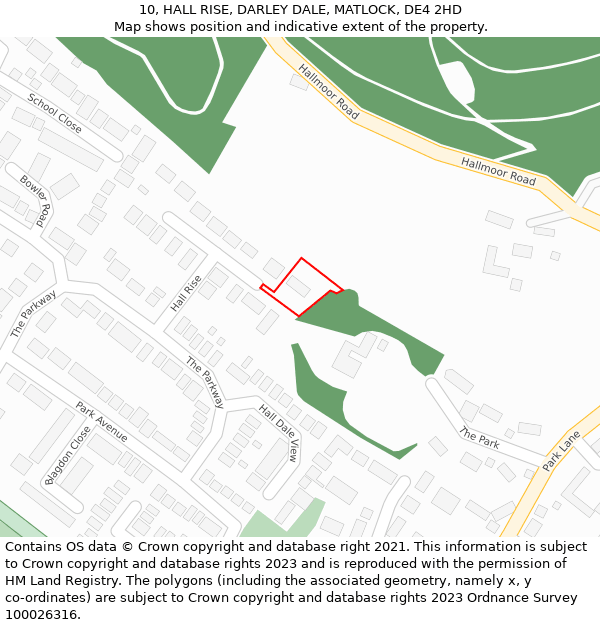 10, HALL RISE, DARLEY DALE, MATLOCK, DE4 2HD: Location map and indicative extent of plot