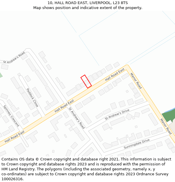 10, HALL ROAD EAST, LIVERPOOL, L23 8TS: Location map and indicative extent of plot