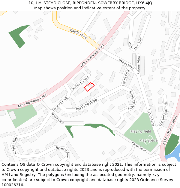 10, HALSTEAD CLOSE, RIPPONDEN, SOWERBY BRIDGE, HX6 4JQ: Location map and indicative extent of plot