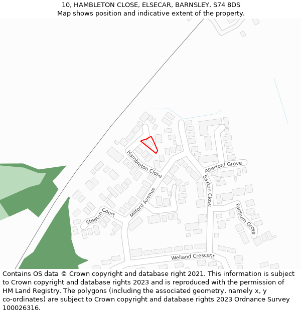 10, HAMBLETON CLOSE, ELSECAR, BARNSLEY, S74 8DS: Location map and indicative extent of plot