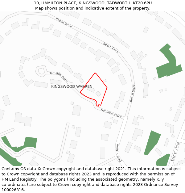 10, HAMILTON PLACE, KINGSWOOD, TADWORTH, KT20 6PU: Location map and indicative extent of plot