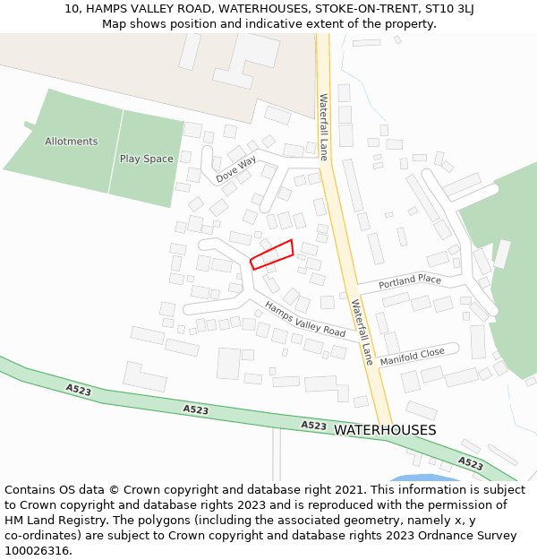 10, HAMPS VALLEY ROAD, WATERHOUSES, STOKE-ON-TRENT, ST10 3LJ: Location map and indicative extent of plot