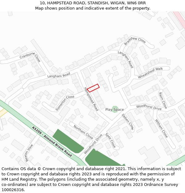 10, HAMPSTEAD ROAD, STANDISH, WIGAN, WN6 0RR: Location map and indicative extent of plot