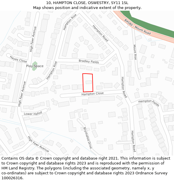 10, HAMPTON CLOSE, OSWESTRY, SY11 1SL: Location map and indicative extent of plot