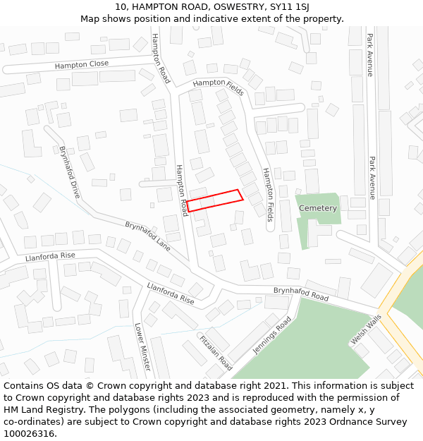 10, HAMPTON ROAD, OSWESTRY, SY11 1SJ: Location map and indicative extent of plot