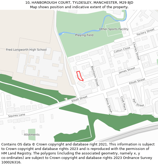 10, HANBOROUGH COURT, TYLDESLEY, MANCHESTER, M29 8JD: Location map and indicative extent of plot