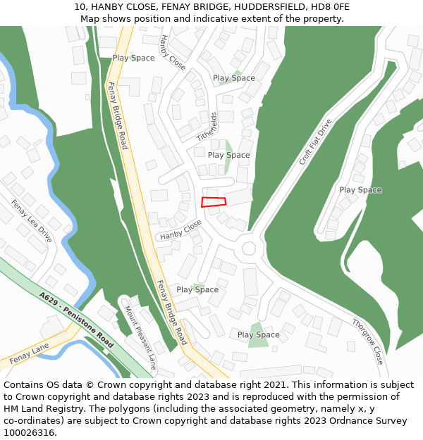 10, HANBY CLOSE, FENAY BRIDGE, HUDDERSFIELD, HD8 0FE: Location map and indicative extent of plot