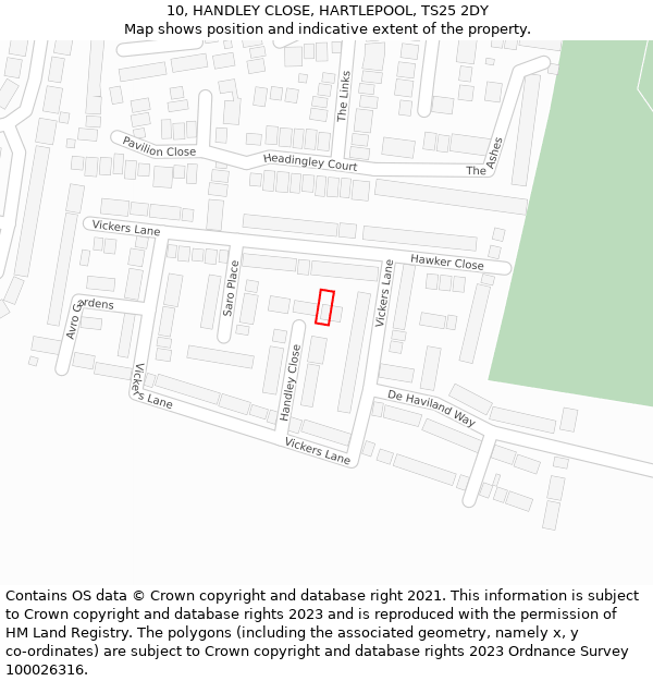 10, HANDLEY CLOSE, HARTLEPOOL, TS25 2DY: Location map and indicative extent of plot