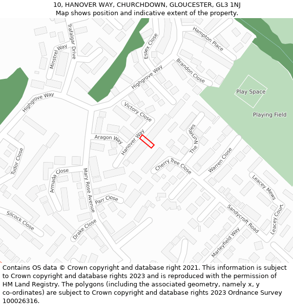 10, HANOVER WAY, CHURCHDOWN, GLOUCESTER, GL3 1NJ: Location map and indicative extent of plot