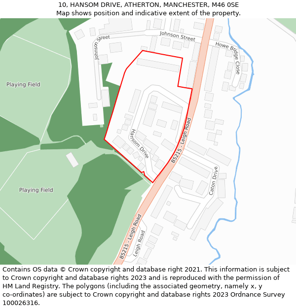 10, HANSOM DRIVE, ATHERTON, MANCHESTER, M46 0SE: Location map and indicative extent of plot