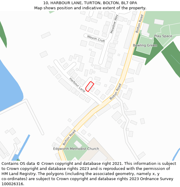 10, HARBOUR LANE, TURTON, BOLTON, BL7 0PA: Location map and indicative extent of plot