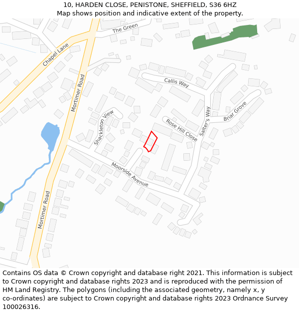 10, HARDEN CLOSE, PENISTONE, SHEFFIELD, S36 6HZ: Location map and indicative extent of plot