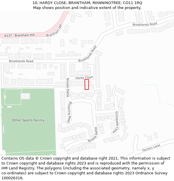 10, HARDY CLOSE, BRANTHAM, MANNINGTREE, CO11 1RQ: Location map and indicative extent of plot