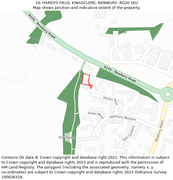 10, HARDYS FIELD, KINGSCLERE, NEWBURY, RG20 5EU: Location map and indicative extent of plot