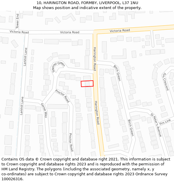 10, HARINGTON ROAD, FORMBY, LIVERPOOL, L37 1NU: Location map and indicative extent of plot