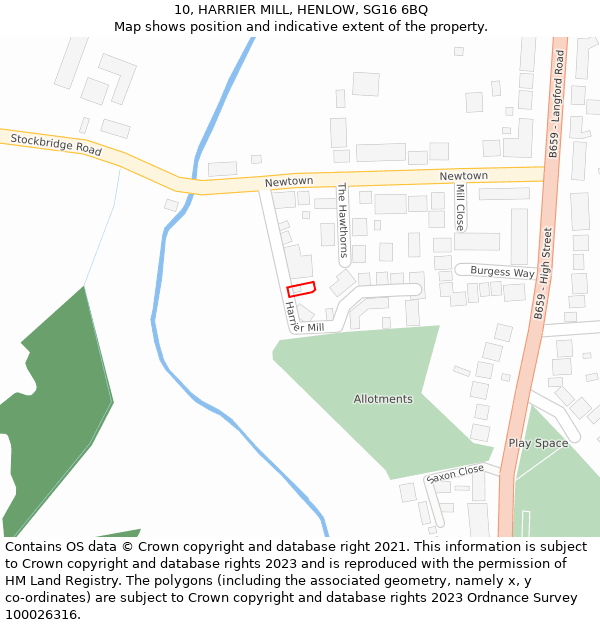 10, HARRIER MILL, HENLOW, SG16 6BQ: Location map and indicative extent of plot