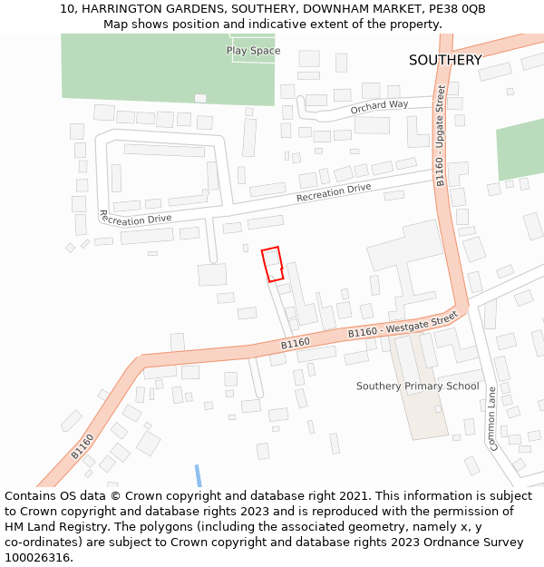 10, HARRINGTON GARDENS, SOUTHERY, DOWNHAM MARKET, PE38 0QB: Location map and indicative extent of plot