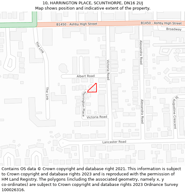 10, HARRINGTON PLACE, SCUNTHORPE, DN16 2UJ: Location map and indicative extent of plot