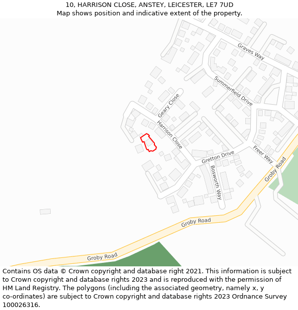 10, HARRISON CLOSE, ANSTEY, LEICESTER, LE7 7UD: Location map and indicative extent of plot