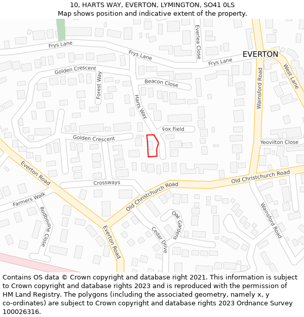 10, HARTS WAY, EVERTON, LYMINGTON, SO41 0LS: Location map and indicative extent of plot