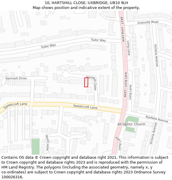 10, HARTSHILL CLOSE, UXBRIDGE, UB10 9LH: Location map and indicative extent of plot